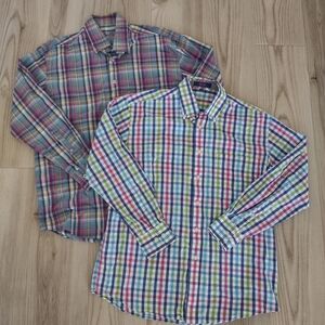 Alan Flusser Shirt Lot Mens Size MEDIUM Plaid Long Sleeve Button Up BRIGHT